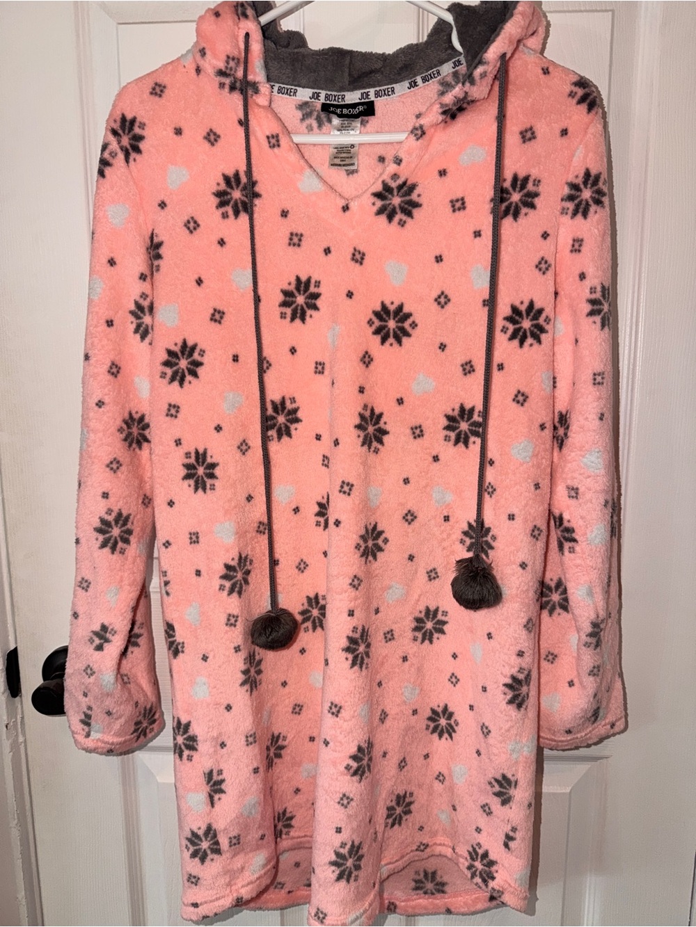 Joe Boxer Pink Hooded Fleece Sweater/Robe with Snowflake Print